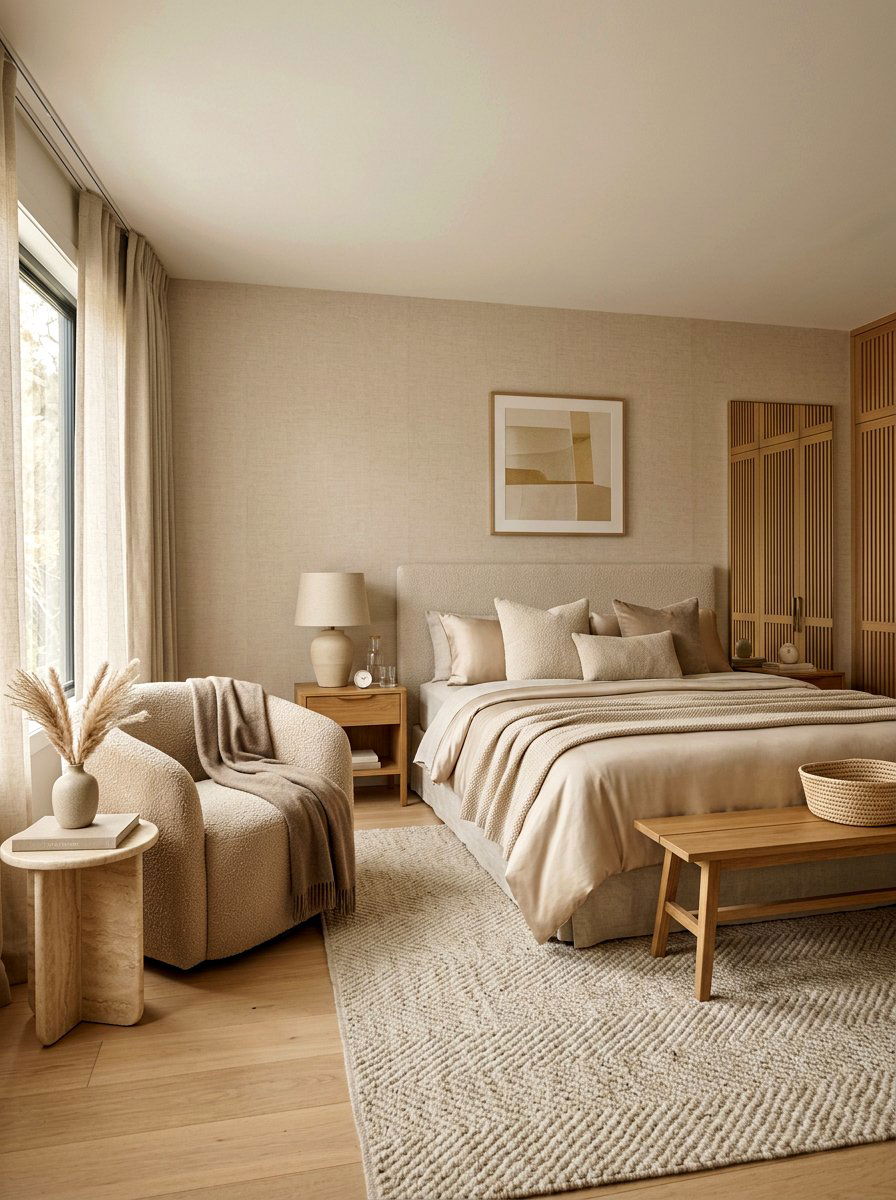Monochromatic Beige Bedroom - 30 calming bedroom ideas