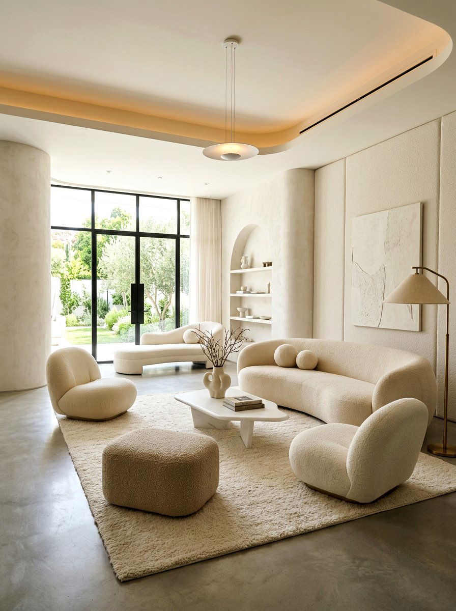Monochromatic Boucle Space - 30 boucle living room ideas
