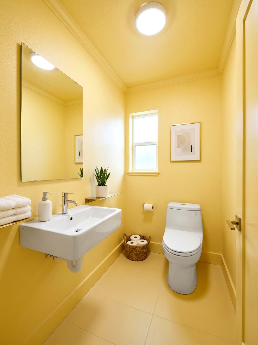 Monochromatic Butter Yellow Walls - 30 butter yellow powder room ideas