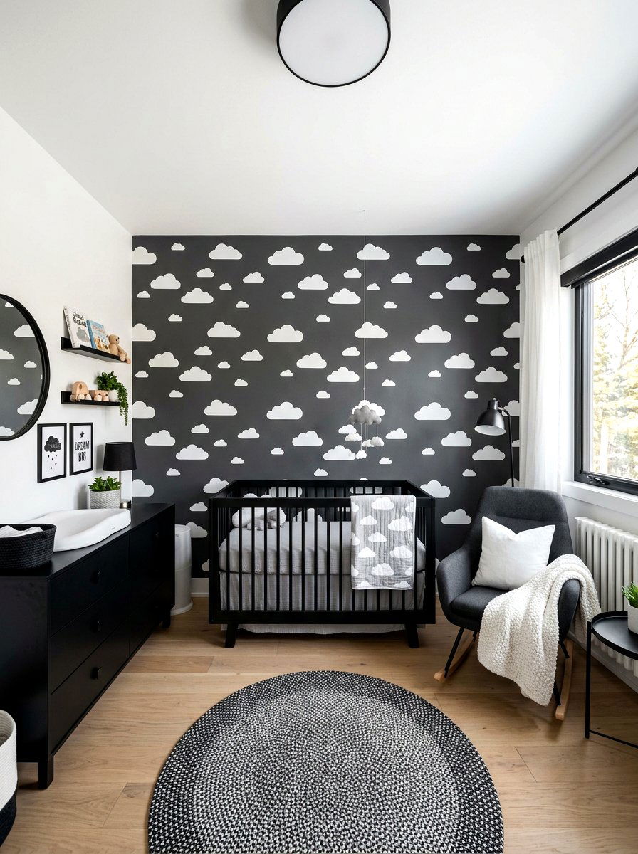 Monochromatic Charcoal Cloud Nursery - 30 cloud nursery ideas