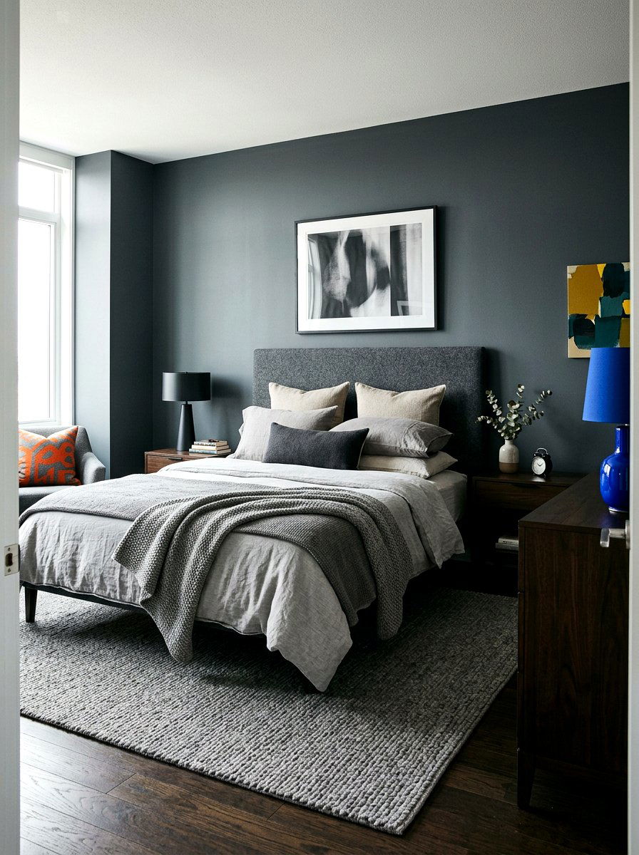 Monochromatic Dark Grey Bedroom - 30 dark bedroom ideas