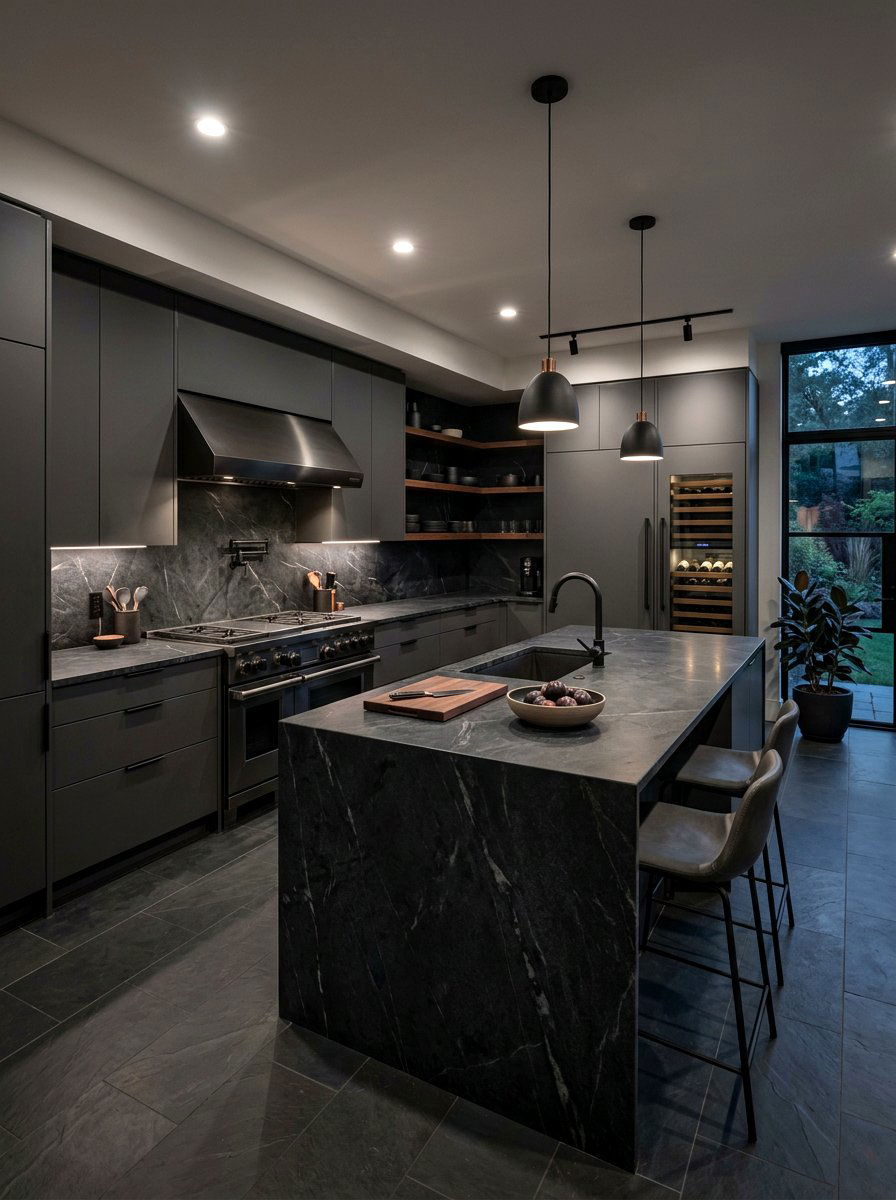 Monochromatic Dark Soapstone Kitchen - 30 soapstone kitchen ideas