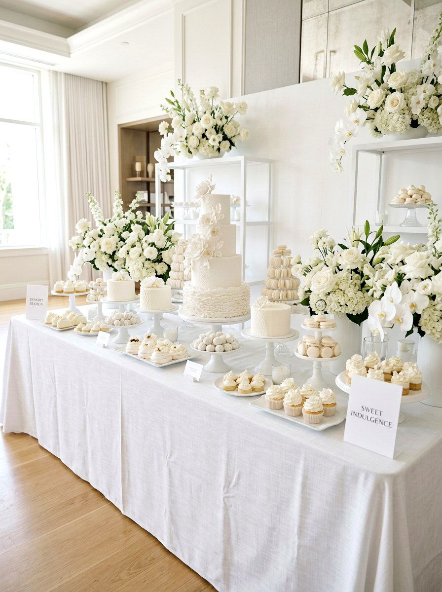 Monochromatic Dessert Display - 30 dessert station aesthetic ideas