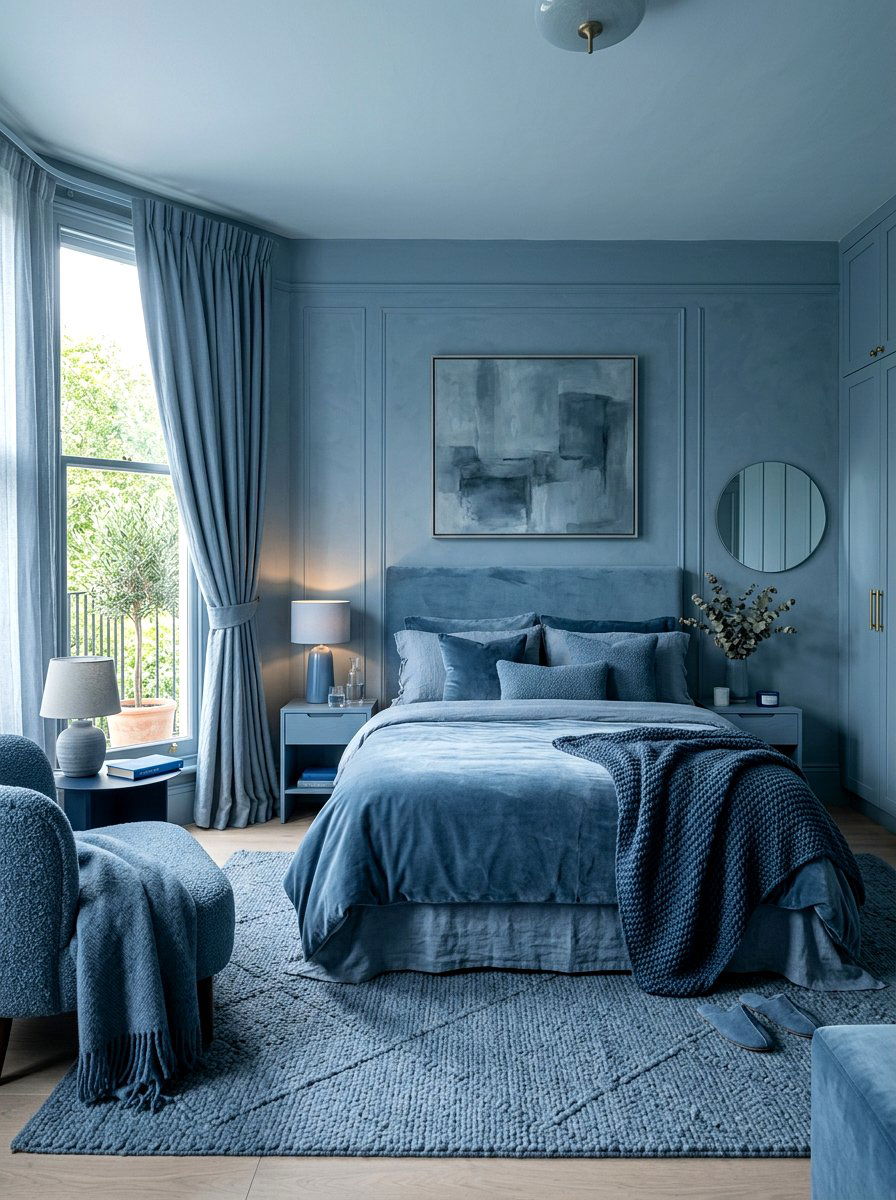 Monochromatic Dusty Blue Bedroom - 30 dusty blue bedroom ideas