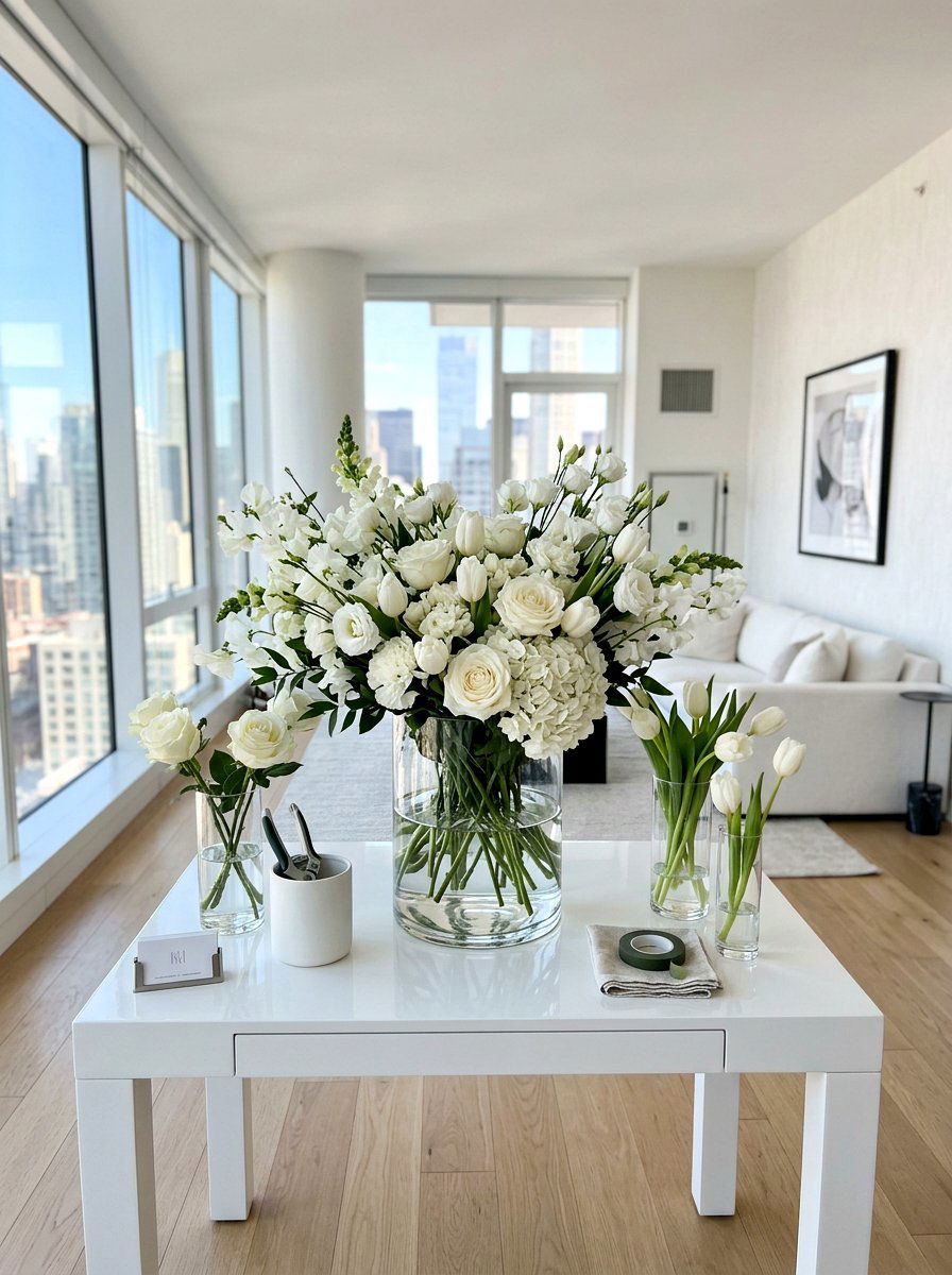Monochromatic Flower Arrangement - 30 flower arranging party ideas