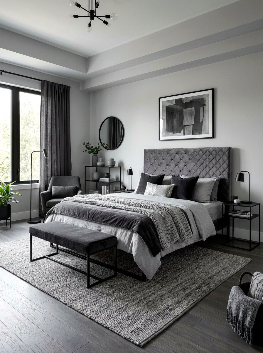 Monochromatic Gray Bedroom - 30 apartment bedroom ideas