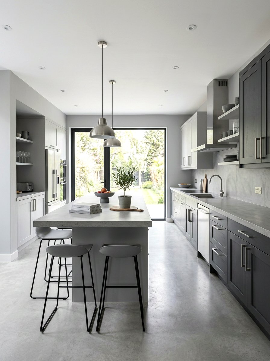 Monochromatic Gray Kitchen Layout - 30 pastry corner kitchen ideas