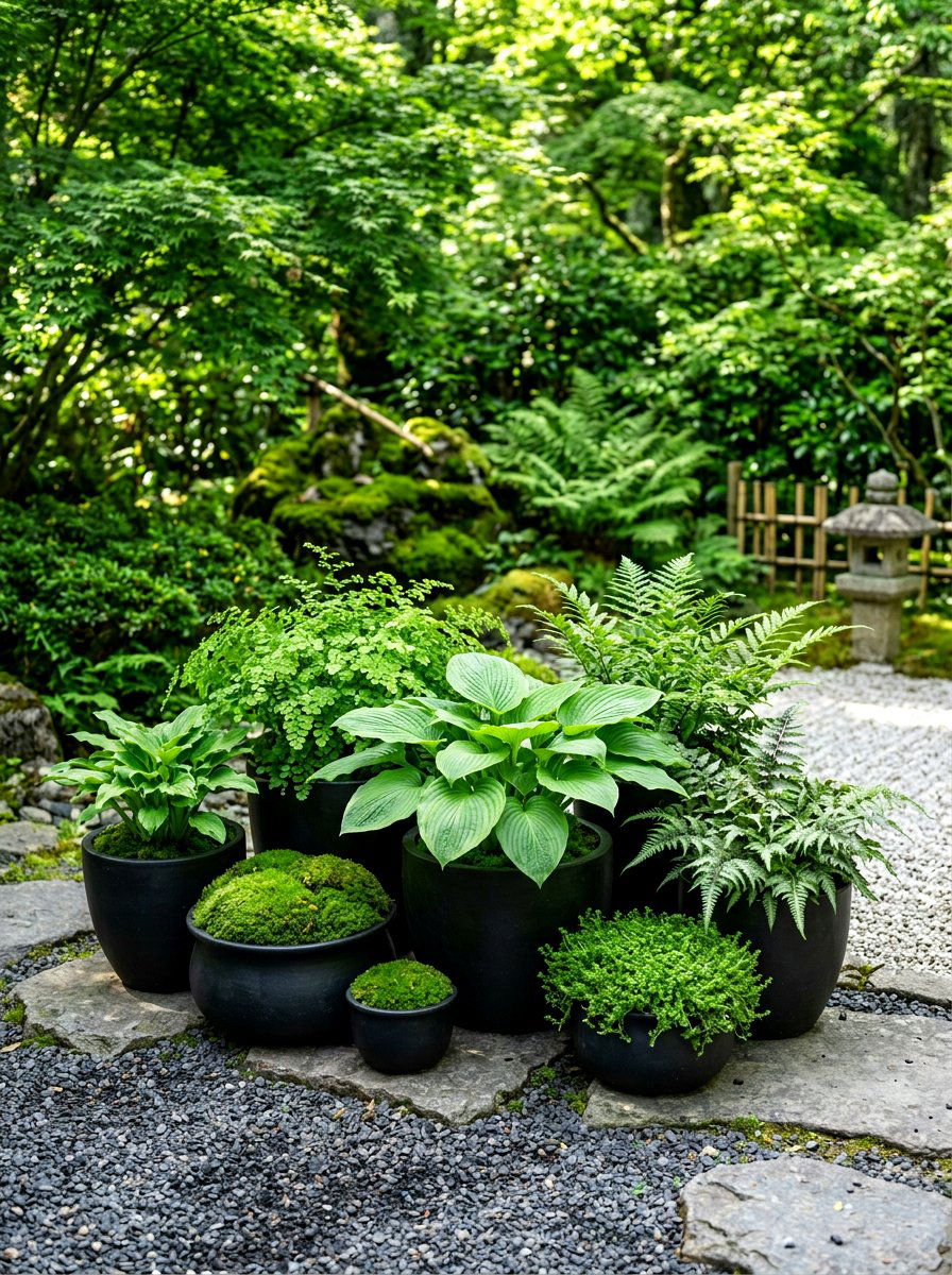 Monochromatic Green Foliage Pots - 30 porch planter arrangement ideas