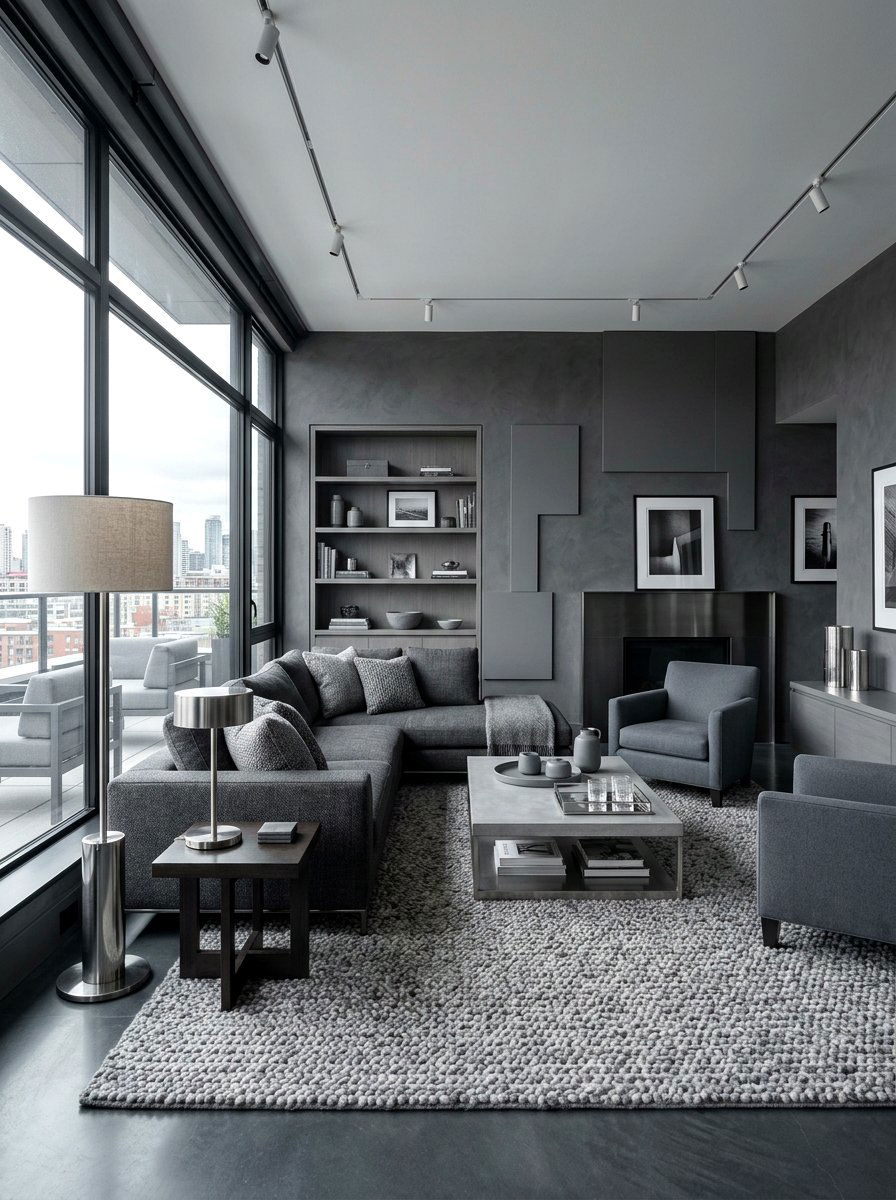 Monochromatic Grey Den Lounge - 30 den decorating ideas