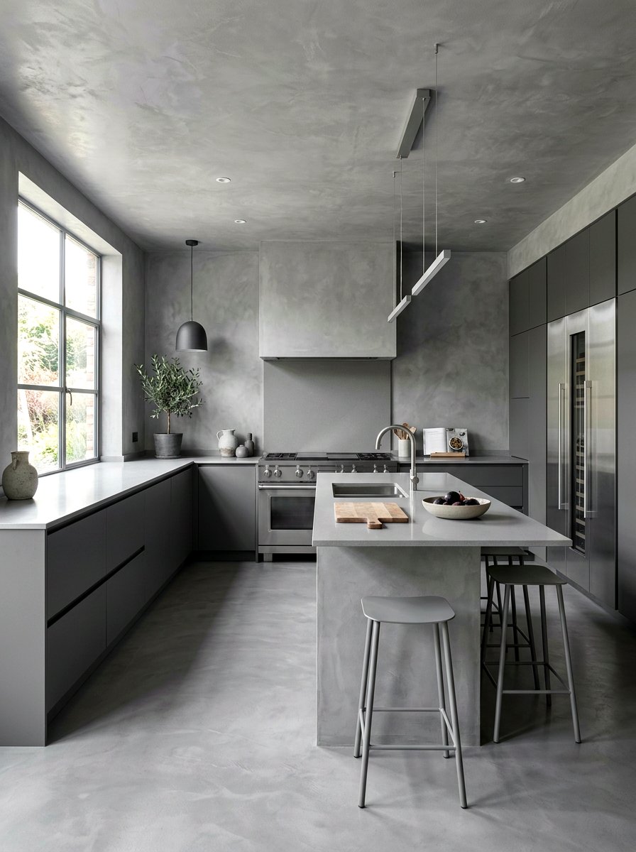 Monochromatic Grey Kitchen - 30 tadelakt kitchen ideas