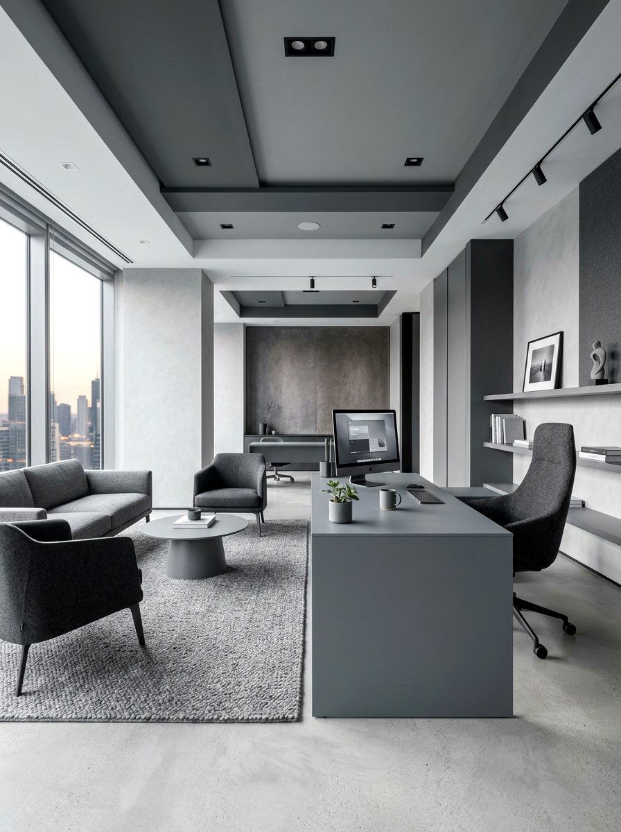 Monochromatic Grey Space - 30 moody editor office ideas