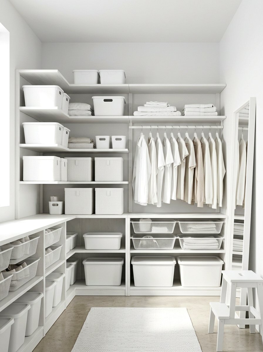 Monochromatic Interior Closet - 30 capsule wardrobe closet ideas