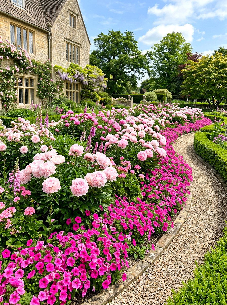 Monochromatic Pink Flower Bed - 30 flower bed color ideas
