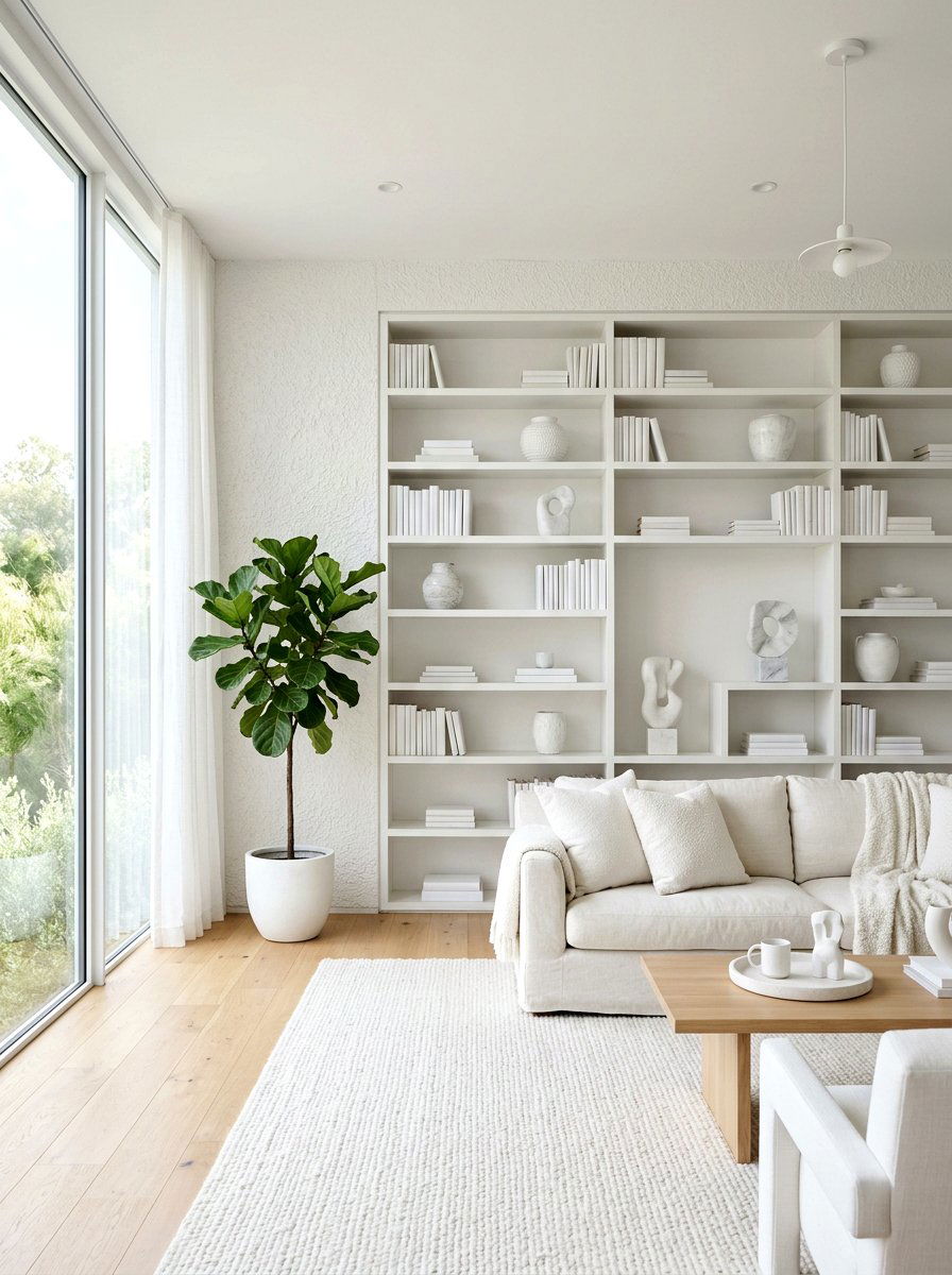 Monochromatic Shelf Display - 30 living room shelf decor ideas