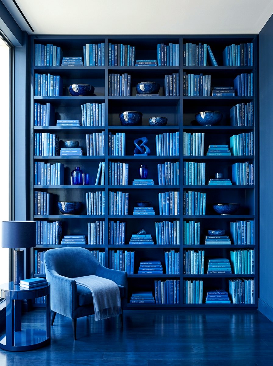 Monochromatic Single Color Theme - 30 organizing a bookshelf ideas