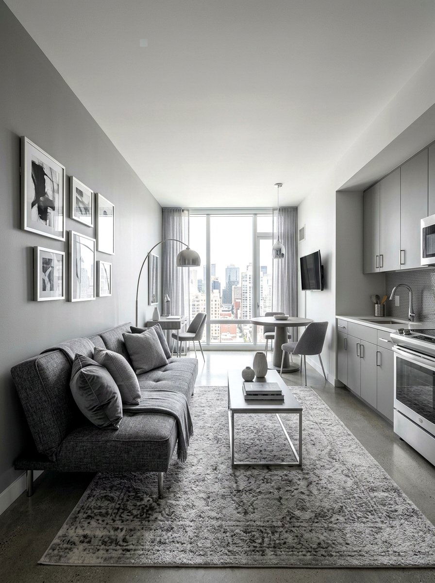 Monochromatic Small Apartment Design - 30 sofa bed room ideas