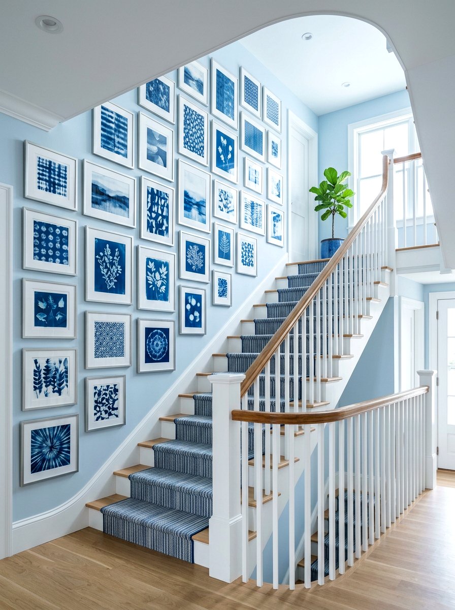 Monochromatic Stair Gallery - 30 stair gallery wall ideas