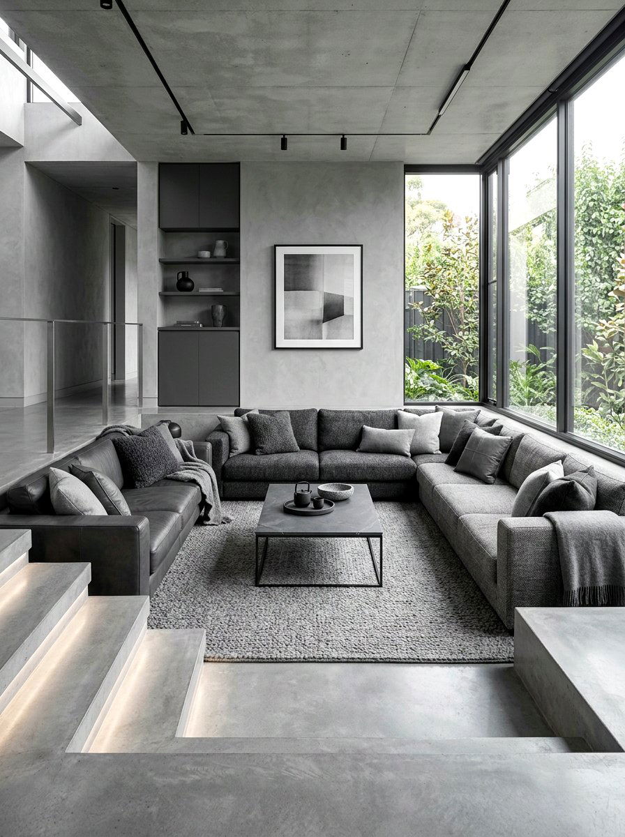 Monochromatic Sunken Lounge - 30 conversation pit living room ideas