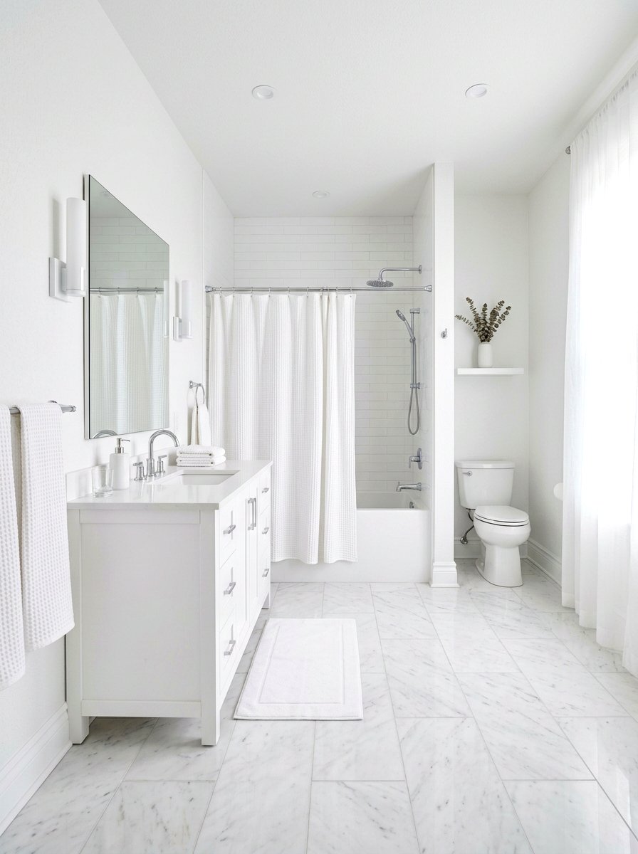 Monochromatic White Bathroom - 30 tiny apartment bathroom ideas