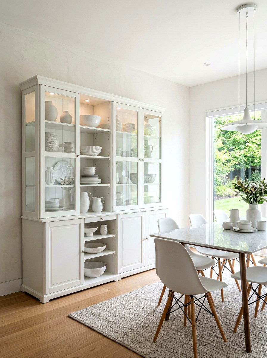 Monochromatic White Display - 30 china hutch styling ideas