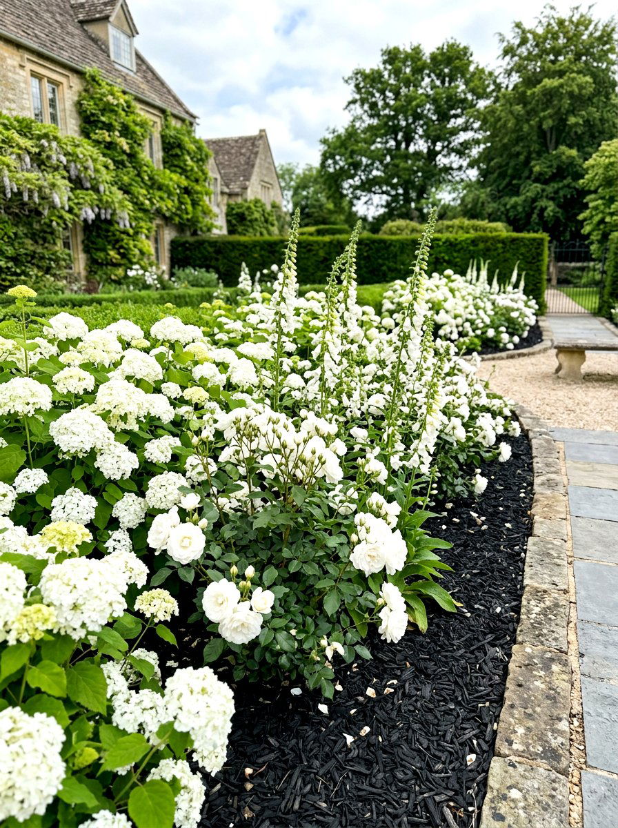 Monochromatic White Floral Border - 30 modern flower bed ideas