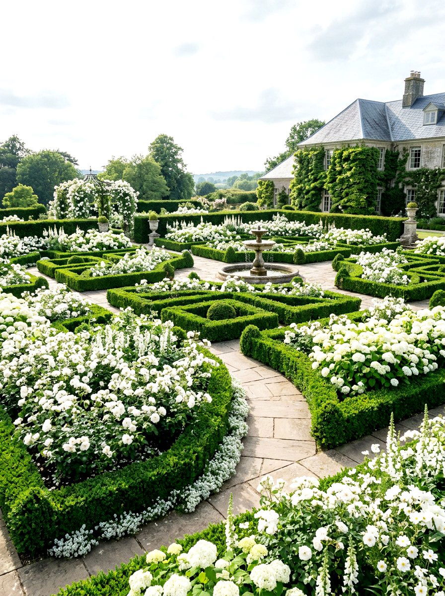 Monochromatic White Flower Parterre - 30 parterre garden ideas