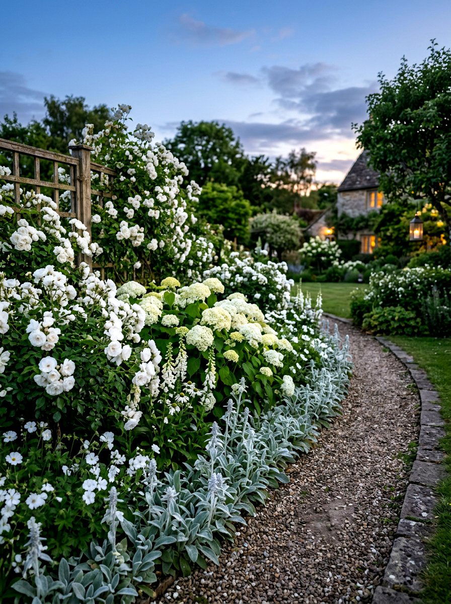 Monochromatic White Garden Border - 30 mixed border garden ideas