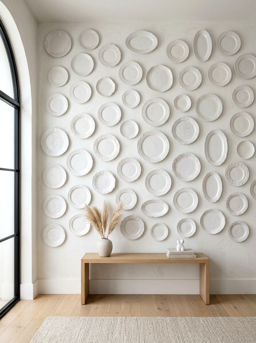 Monochromatic White Plate Wall - 30 plate wall dining room ideas