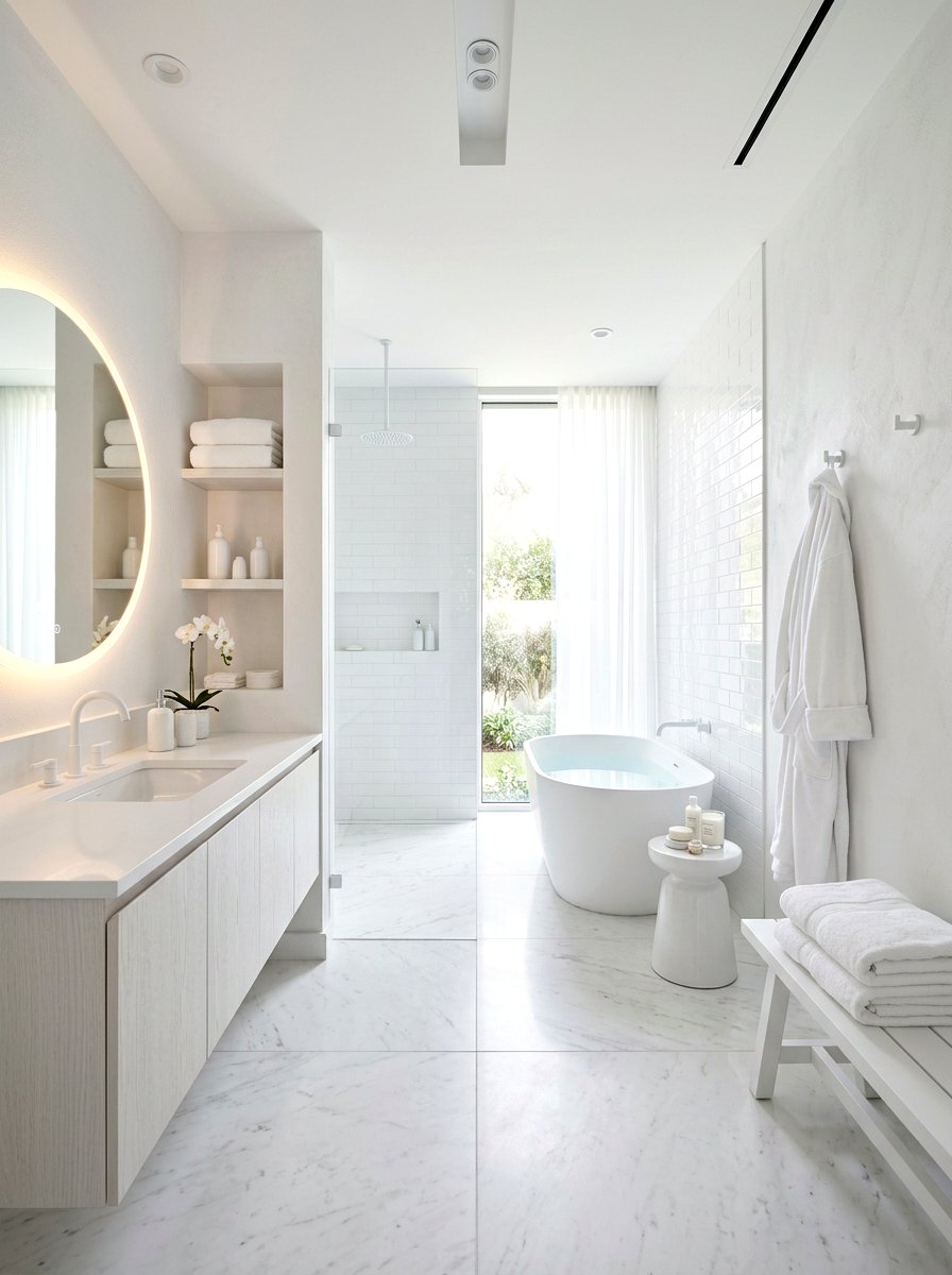 Monochromatic White Spa - 30 spa hotel bath ideas