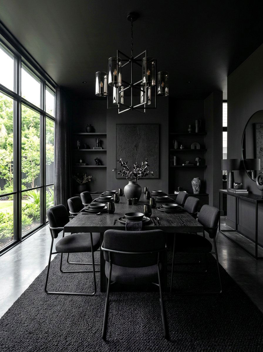 Monochromatic black room - 30 moody supper club dining ideas