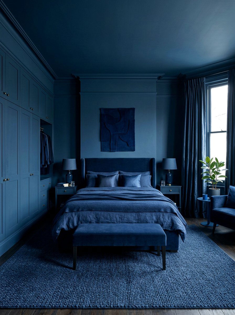 Monochromatic dark blue room - 30 inky blue bedroom decor ideas