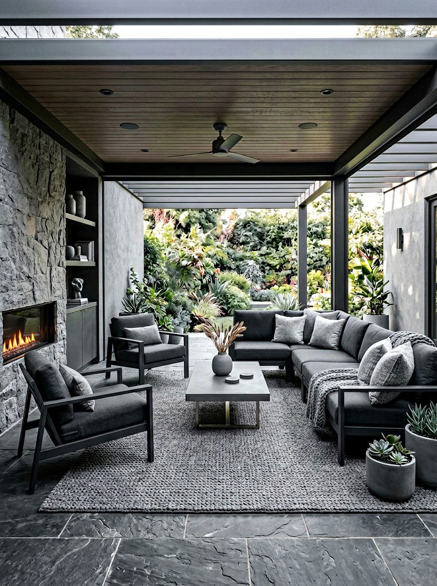 Monochromatic gray outdoor room - 30 neutral backyard styling ideas