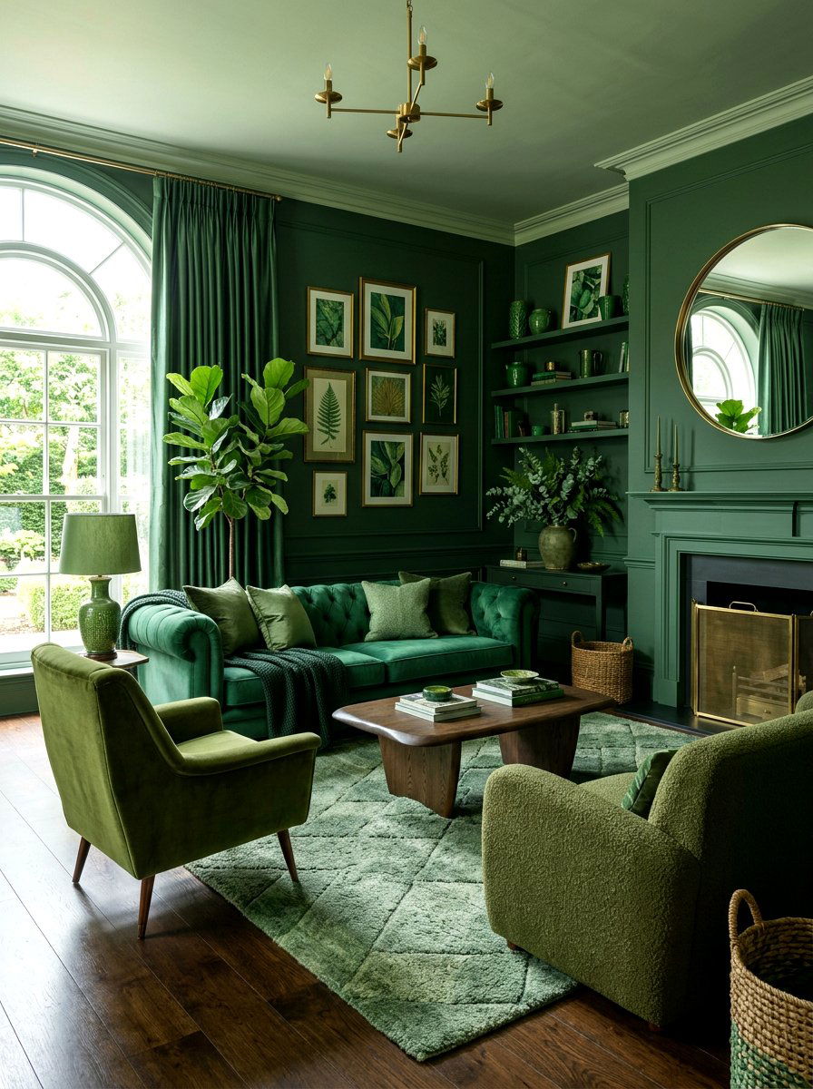 Monochromatic green living room - 30 green living room ideas