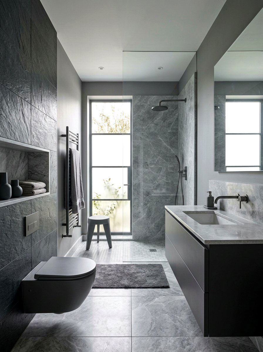 Monochromatic grey bathroom - 30 luxury hotel bath ideas