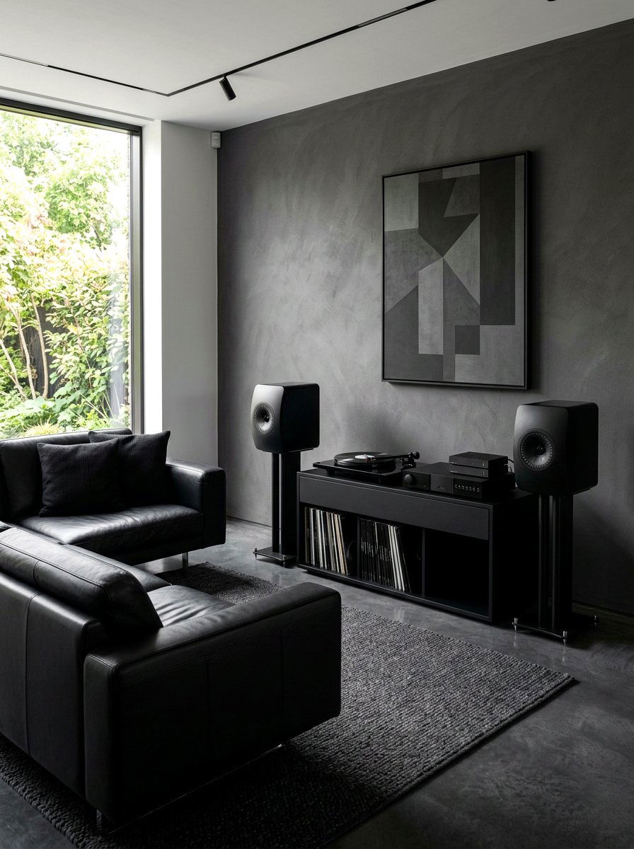 Monochromatic hi fi setup - 30 record listening room ideas