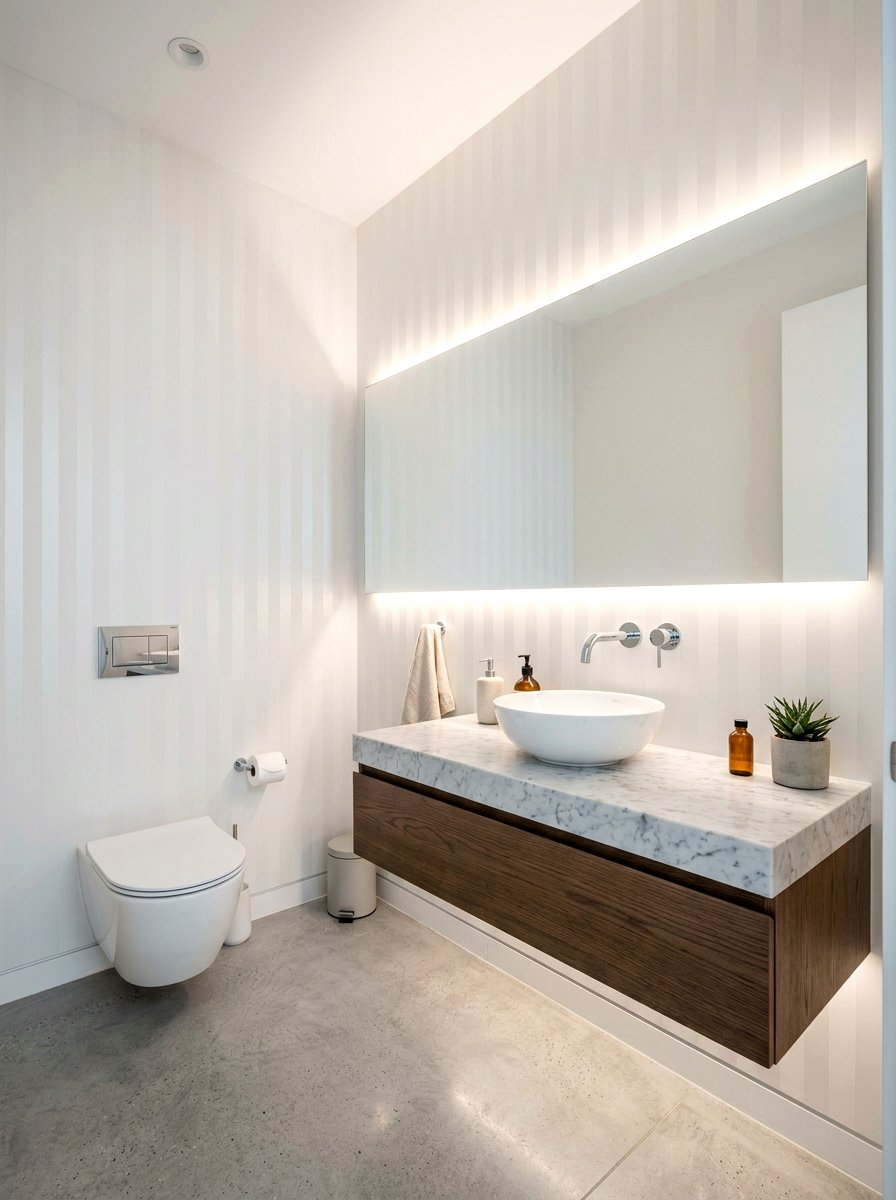 Monochromatic matte and gloss stripes - 30 striped powder room ideas