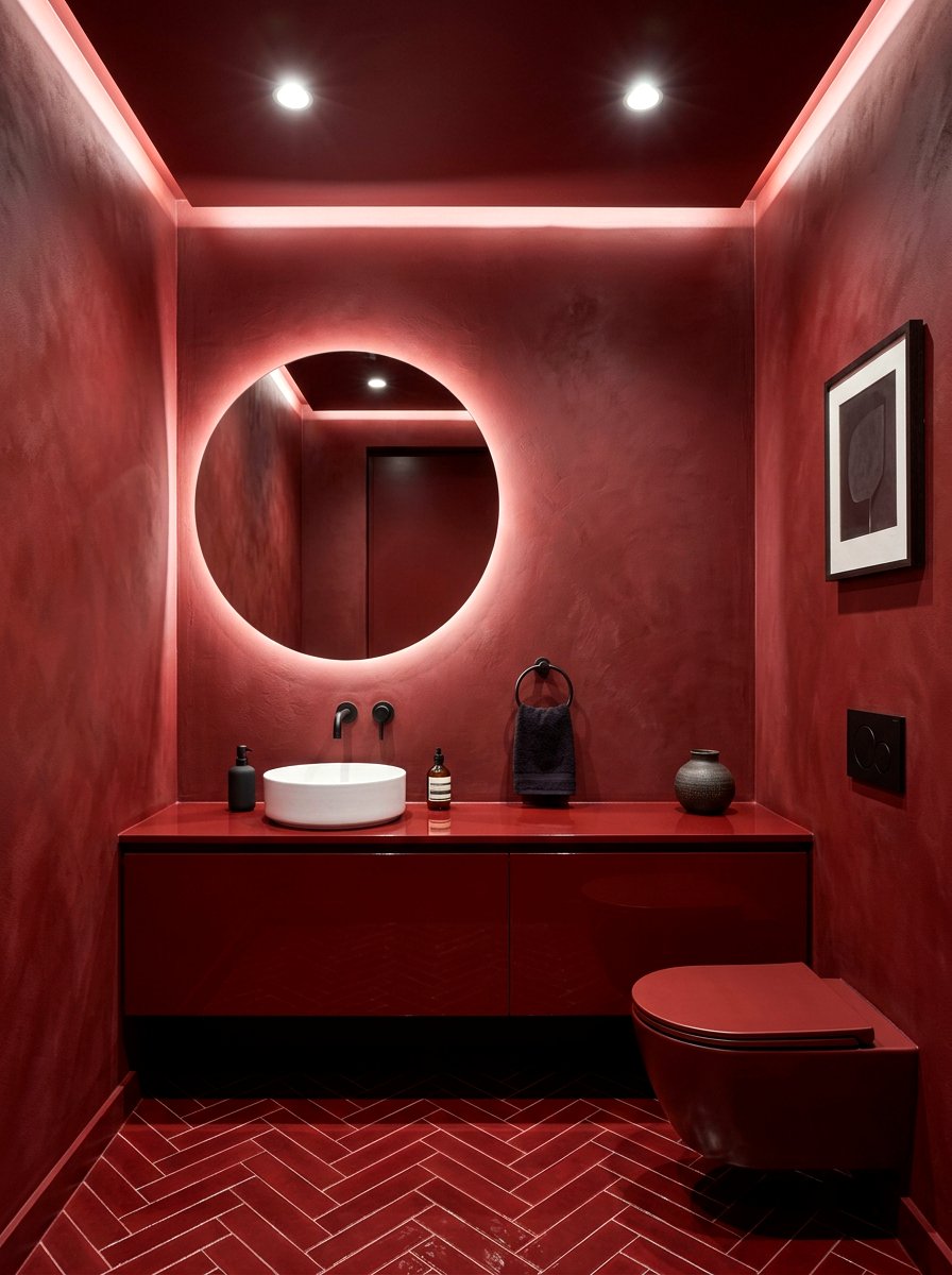Monochromatic oxblood powder room - 30 oxblood powder room ideas