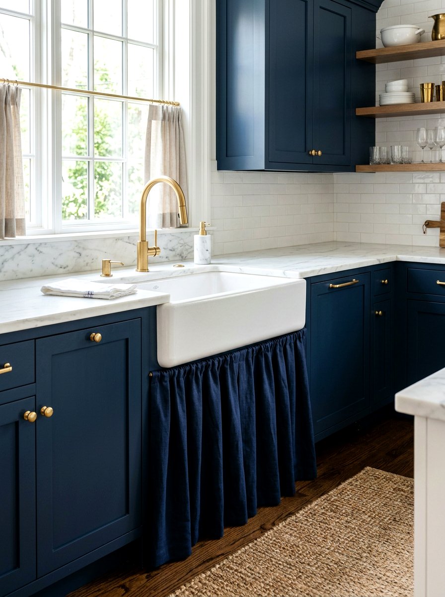 Monochromatic sink skirt - 30 skirted sink ideas