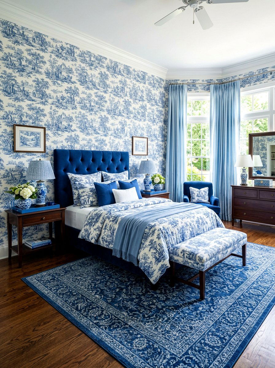 Monochromatic toile bedroom - 30 toile bedroom ideas