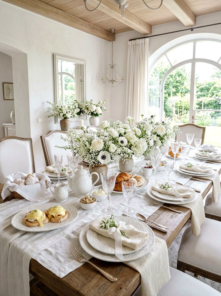 Monochromatic white brunch table - 30 elegant brunch table ideas