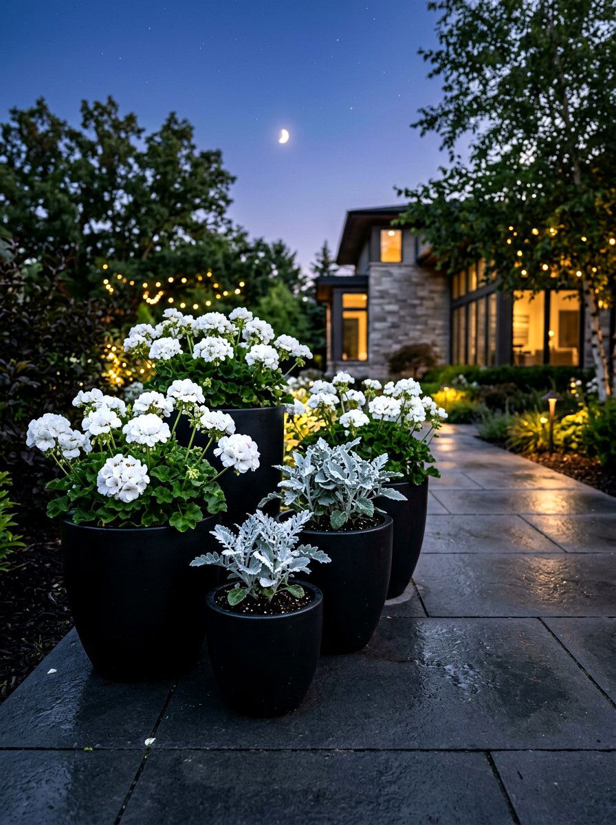 Monochromatic white container garden - 30 container garden color ideas