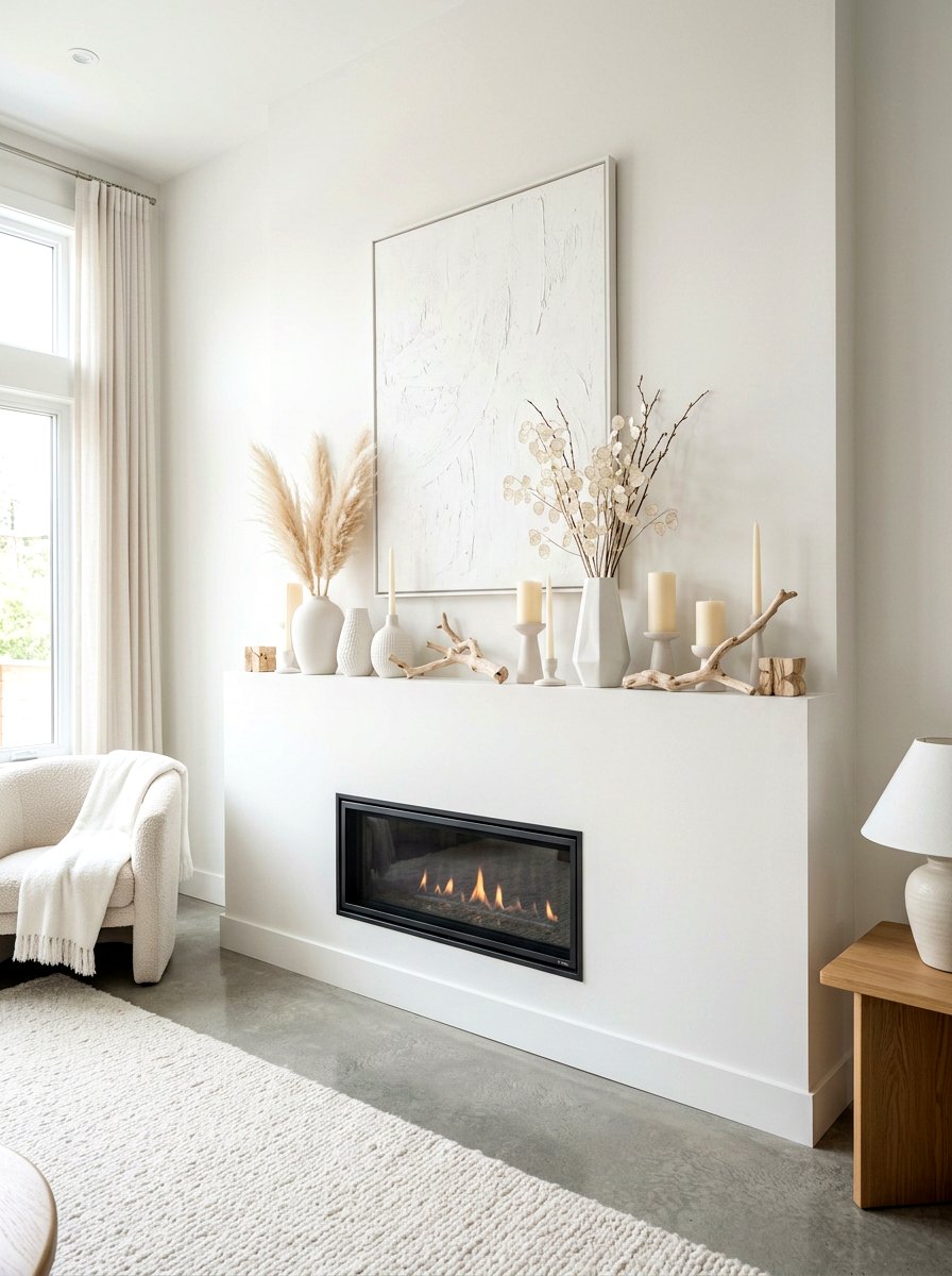 Monochromatic white decor - 30 mantel decor ideas