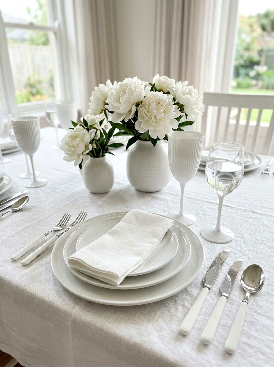 Monochromatic white place setting - 30 place setting ideas