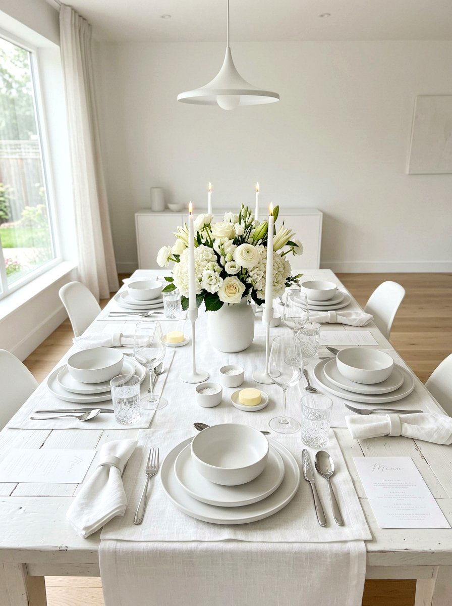 Monochromatic white table setting - 30 New Year table decor ideas