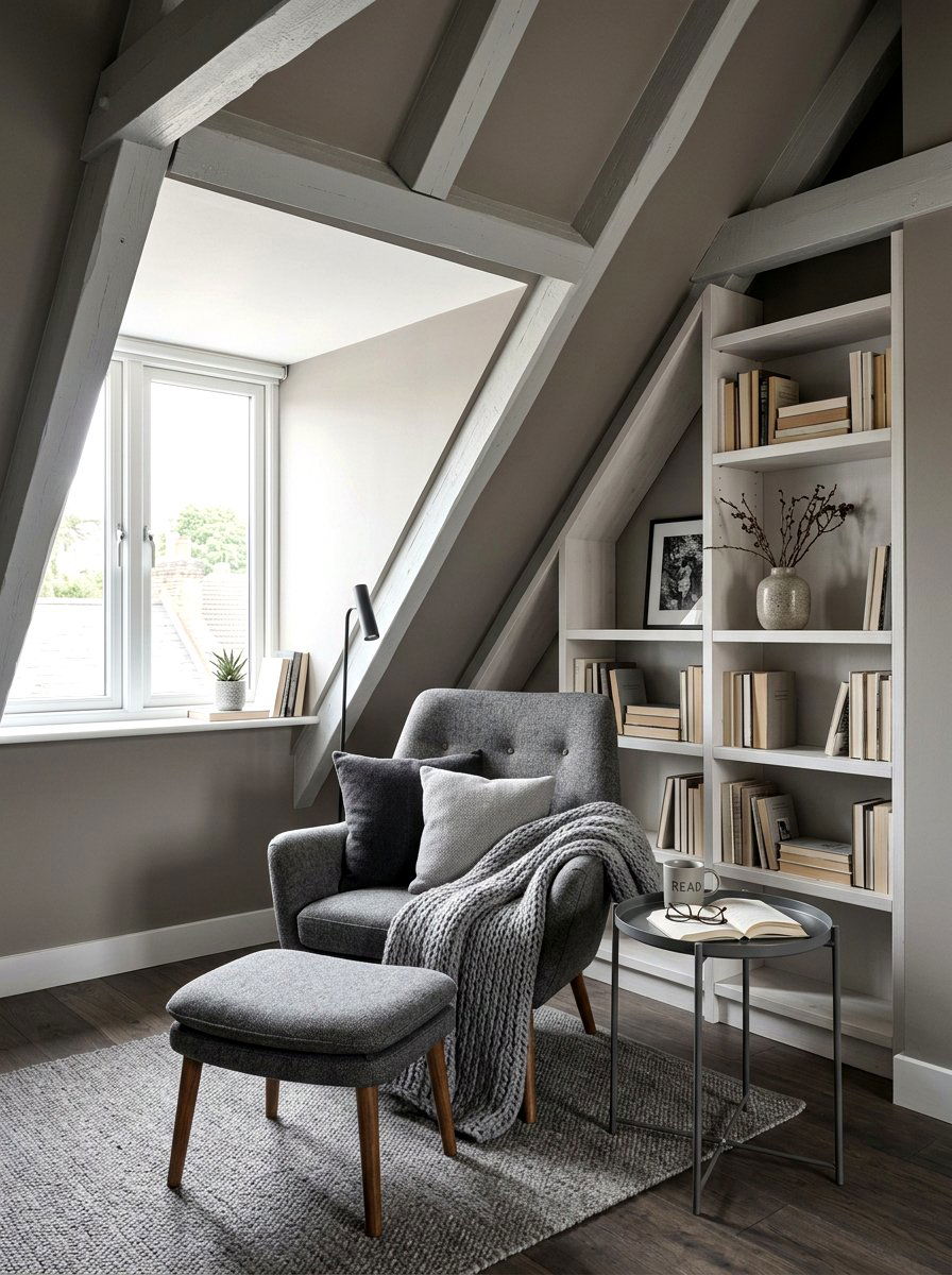 Monochrome Attic Reading Corner Retreat - 30 attic reading corner ideas