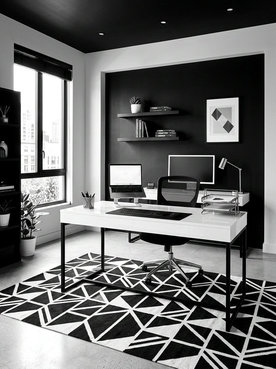 Monochrome Black And White Office - 30 study room ideas
