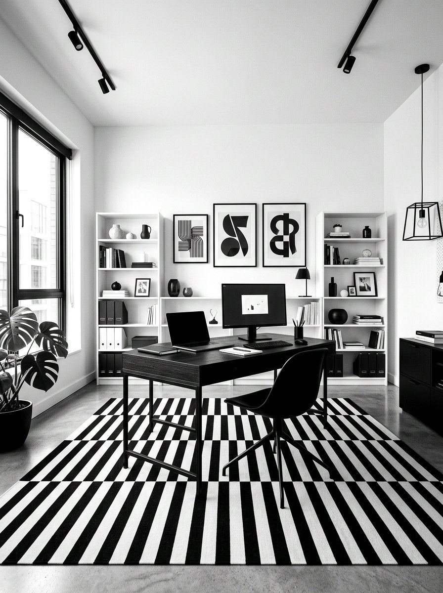 Monochrome Black And White Office - 30 cloffice apartment ideas