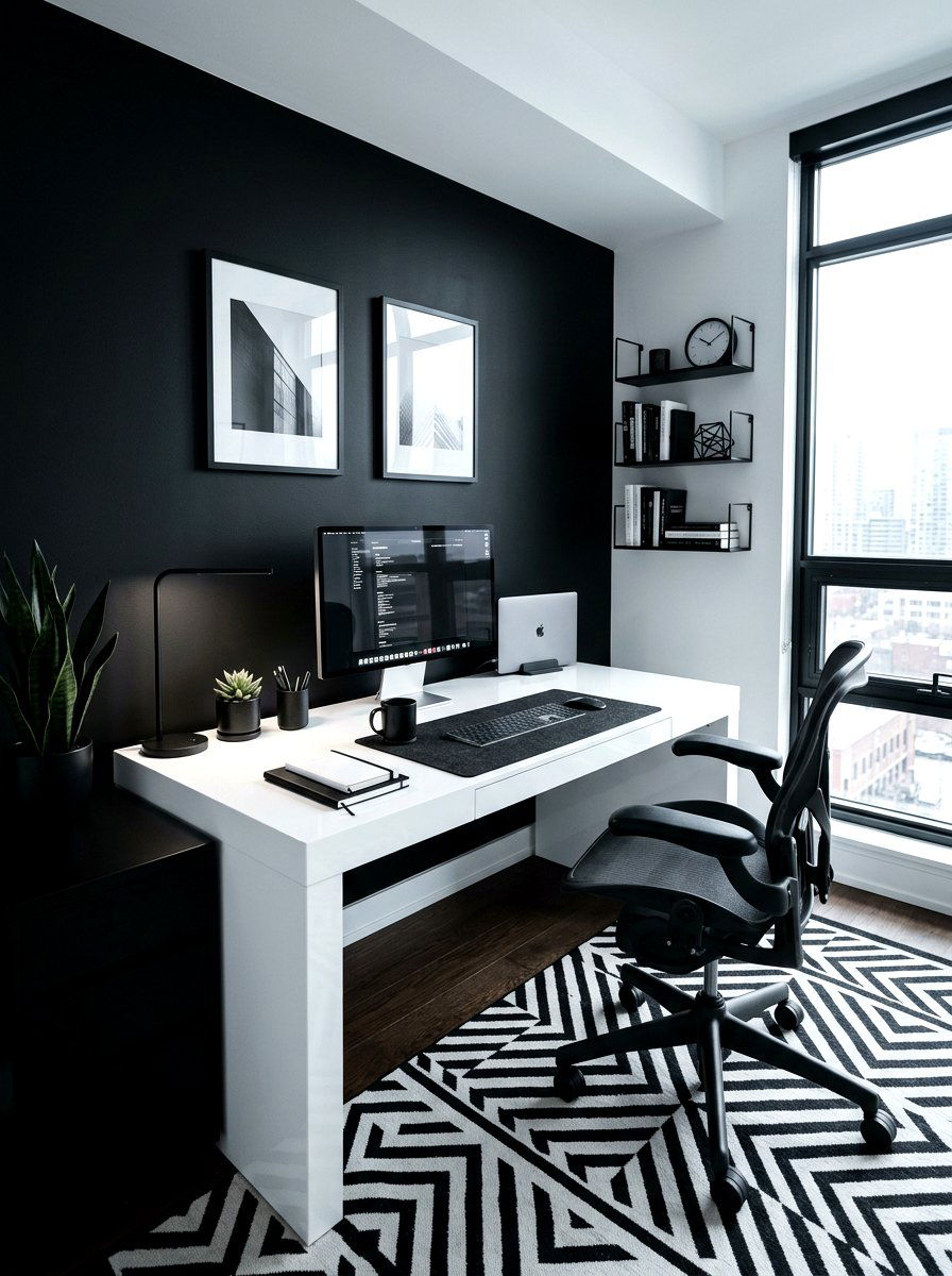 Monochrome Black And White Office - 30 executive home office ideas