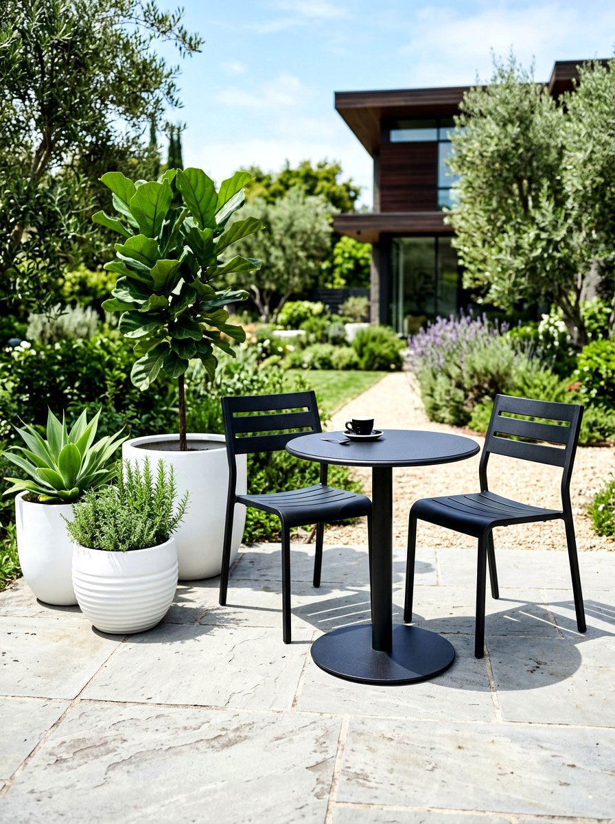 Monochrome Black Bistro Set - 30 bistro patio ideas