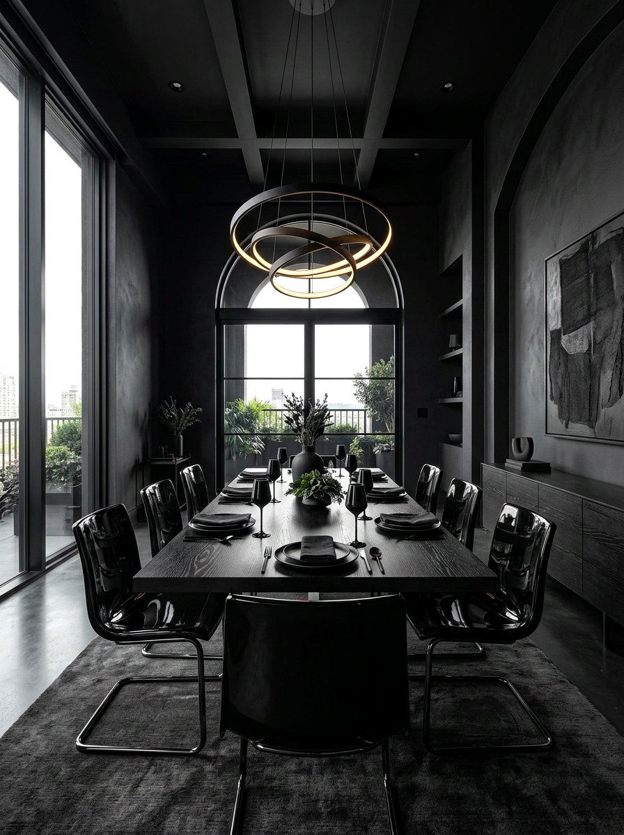 Monochrome Black Dining Room - 30 dark moody dining room ideas
